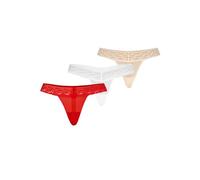 Teyli Damen String Tanga aus Mesh mit Spitze 3er Pack Weiß Beige Rot M