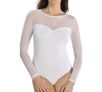 Teyli Bodys damen Langarm women aus hochwertigem Material - Langarm Body Damen taillierter - Bodysuit für Frauen aus Mesh - Bodys für damen - Damen Dessous für den Alltag Weiß XL