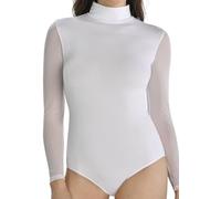 Teyli Bodys Damen Women aus Hochwertigem Material - Langarm Body Damen Taillierter - Bodysuit Damen mit Rollkragen - Body Damen aus Spitze - Bodys für Damen (Weiß, S)