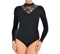 Teyli Bodys Damen Women aus Hochwertigem Material - Langarm Body Damen Taillierter - Bodysuit für Frauen mit Slip - Body Women aus Spitze - Bodys für Frauen Schwarz XL