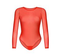 Teyli Bodysuit Damen aus hochwertigem Material - Langarm Body Damen Tailliert aus Mesh - Klassischer Damenbody - Bodys für Fraeuen Rot L