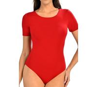 Teyli Bodysuit Women - Damen Body aus Atmungsaktivem Material - Top Body Damen Kurzarm Glatter - Bodys Frauen mit Rundhalsausschnitt - Bodysuit Kurzarm Bequem für den Täglichen Gebrauch Rot 3XL