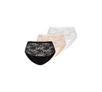 Teyli Damen Slip Taillenslip Baumwolle Hohe Taille mit Spitze 3er Pack Schwarz Weiß Beige S