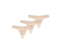 Teyli Damen String Tanga aus Mesh mit Spitze 3er Pack Beige S