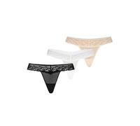 Teyli 3er Pack String Tanga Damen mit Zarter Spitze verziert - Strings & Tangas für Damen aus transparentem Mesh - Mehrfachpackung mit Komfortabler Passform Schwarz Weiß Beige XS