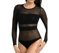 Teyli Langarm Bodys women aus hochwertigem Material - Langarm Body Damen taillierter Figurmodellierender - Bodysuit damen mit Netz und Viskose - Damenbody für Stil und Komfort für Frauen Schwarz 2XL