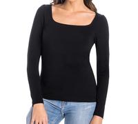 Teyli Langarmshirt Damen Baumwolle - Figurbetontes Damen Shirt - Longsleeve Women - Basic Oberteile Women - Schwarzes Frauen T-Shirt Langarm - Alltag & Büro Look Schwarz M