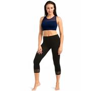 Teyli Damen 3/4 Baumwolle Leggings Glamo Schwarz S