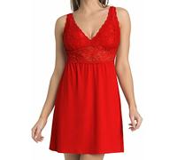 Teyli Nachthemd aus Viskose mit Spitze Gloria Plus Rot S