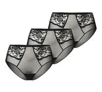 Teyli Slip Damen 3er Pack aus Transparentem Mesh mit Spitze - Bikinis & Taillenslips für Damen - Taillenslip Damen mit Baumwollfutter Schwarz S