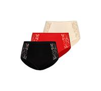 Teyli Slip Damen 3er Pack Baumwolle - Bikinis & Taillenslips für Damen - Slip Baumwolle Frauen- Women Slips mit Spitze Verziert Schwarz-Rot-Beige 3XL