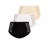 Teyli Slip Damen 3er Pack Baumwolle - Bikinis & Taillenslips für Damen - Slip Baumwolle Frauen- Damen Slips mit Spitze Verziert Schwarz-Weiß-Beige 5XL