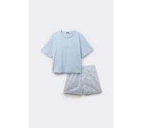 Tezenis Kurzer Baumwoll-pyjama Muschel-stickerei Frau Blau L