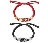 Thajaling 2 Stück Feng Shui Pixiu verstellbare handgemachte geflochtene Seil Armbänder Set Lucky Wealth Armband Paar Freundschaft Charme Schmuck