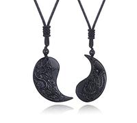 Thajaling 2 Stück Obsidian Yin Yang Anhänger personalisierte Gravur Dragon Phoenix Schmuck Halsketten für Paare