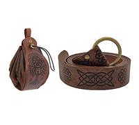Thajaling 2 Stück Wikinger Gürtel Mittelalterliche Kunstleder Gürteltasche,Retro Ritter Gürtel Set,Renaissance Drawstring Würfel Tasche,Renaissance LARP Zubehör (Braun-2)