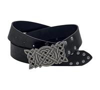 Thajaling Mittelalterlicher keltischer Knotengürtel aus Leder, Wikinger geprägter Rittergürtel, Vintage LARP-Gürtel für Cosplay-Kostümzubehör (Schwarz)