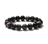 Thajaling Natürliches Silber-Obsidian-Armband, 10 mm handgefertigte runde Perlenarmbänder, Kristall-Schmuck-Armband, Vintage-Kristall-Armbänder für Damen und Herren