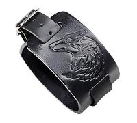 Thajaling Schwarzes Leder Armband Wolf Kopf Lederarmband Punk Style Wide Armreif Armband Lederarmbänder für Männer und Frauen