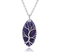 Thajaling Vintage Amethyst Reiki Heilkristall Anhänger Halskette Silber Baum des Lebens Draht umwickelt lila Stein Edelstein Chakra Halskette