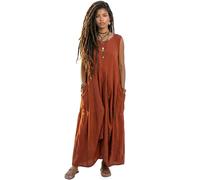Thaluta Damen Boho Baumwolle Ärmelloses Kleid Casual Loose Fit Maxikleid mit großen Taschen Fair Trade Leichtes Sommerkleid, Rost, Einheitsgröße