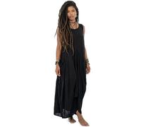 Thaluta Damen Boho Baumwolle Ärmelloses Kleid Casual Loose Fit Maxikleid mit großen Taschen Fair Trade Leichtes Sommerkleid, Schwarz, Einheitsgröße