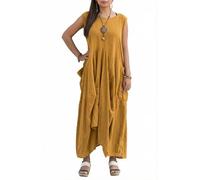 Thaluta Damen Boho Baumwolle Ärmelloses Kleid Casual Loose Fit Maxikleid mit großen Taschen Fair Trade Leichtes Sommerkleid, gelb, Einheitsgröße
