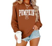 Thanksgiving-Kürbis-Sweatshirts für Damen, Kür uchstaben-Shirt, Herbst-Pullover, Braun, L