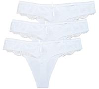 thb Richter Damen Unterhosen String Slips mit Lace Spitzen Stretch Elastisch Spurlos Höschen Tanga Thong Niedrige Bundhöhe Einfarbig Frauen Mädchen (3er-Set (Weiß), s)