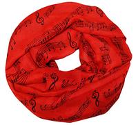 thb Richter Schlauchschal/Schal und Krawatte/Necktie mit Musiknoten Notenschlüssel für Musik-Veranstaltungen Chor Rundschal Loopschal Kunst (Rot mit Schwarz)