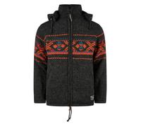 THC Natural Line Handgefertigte Schafwolljacke Damen & Herren - Strickjacke mit traditionellem Norwegermuster & Fleece-Futter - Schwarz Bunt 819 - Warme Wolljacke mit Abnehmbarer Kapuze