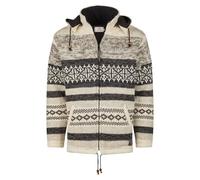 THC Natural Line Schafwollstrickjacke Beige Gemustert 888 - Warme Wolljacke mit Fleece-Futter - Ethno-Strickjacke Naturwolle - Kapuze abnehmbar, Gr. XXL