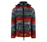 THC Natural Line Schafwollstrickjacke Bunt 727 - Ripp-Wolljacke mit Fleece-Futter & abnehmbarer Kapuze - Warme Strickjacke Outdoor - Bunt Mix, Gr. M
