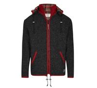 THC Natural Line Schafwollstrickjacke Schwarz Rot 839 - Warme Wolljacke mit Fleece & Karofutter - Windabweisende Outdoorjacke - Kapuze abnehmbar, Gr. XL