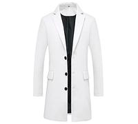 ThCreasa Herren-Trenchcoat aus Wollmischgewebe, einreihig, Revers, mittellang, klassischer Erbsenmantel, Weiss/opulenter Garten, XXL