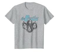 The Beatles - Groovy Blue Logo mit Gesichtern der Bandmitglieder T-Shirt, Kinder, Grau Meliert, 152