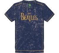 The Beatles T Shirt Drop T Band Logo Nue offiziell Herren Navy Blau Snow Wash