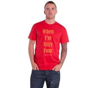 The Beatles T Shirt When Im Sixty Four Text Band Logo Nue offiziell Herren Rot M