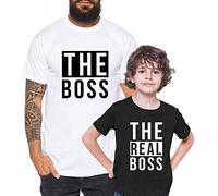 The Boss - Partner - T-Shirt Vater Sohn Papa Kind Baby Strampler Body Partnerlook, Größe:XL, T-Shirts:Herren T-Shirt Weiß