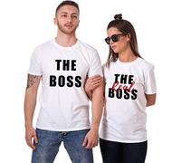 The Boss The Real Boss Couple T-Shirt Love Pärchen T-Shirt Partnerlook T-Shirt Paar Shirts Baumwolle Schwarz Weiß Grau 1 Stück(Weiß-Men,L)
