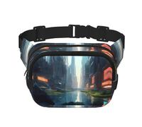 The City on the Water Pattern trendige modische Hüfttasche, Unisex, Reise-Sport-Kuriertasche, Schwarz, Einheitsgröße