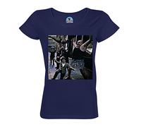The Doors Jim Morrison Damen-T-Shirt, Rundhalsausschnitt, Bio-Baumwolle, Motiv: Album, Strange Days Rock 70's, blau, Large