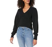 The Drop Damen Edith Pullover mit V-Ausschnitt und plissierter Schulterpartie, Schwarz, S