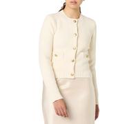 The Drop Damen Janice Gold Button Fitted Sweater Cardigan, Whisper White, S