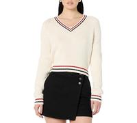 The Drop Damen Montie V-Ausschnitt Cropped-Pullover Ivory Multi Stripe L