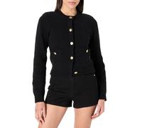 The Drop Janice Damen Strickjacke mit goldfarbenen Knöpfen, enganliegend, Schwarz, XXL, Übergröße