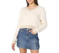 The Drop Montie V-Neck Cropped Pullover, Elfenbeinfarbene Streifen, XL