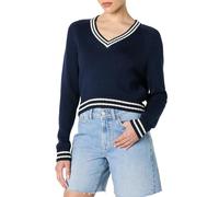 The Drop Montie V-Neck Cropped Pullover, Maritimes Marineblau gestreift, S