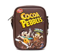 The Flintstones Umhängetasche aus veganem Leder mit verstellbaren Riemen, Cocoa Pebbles Fred und Barney Cereal Box Replica, Braun, 8.0" x 6.0"