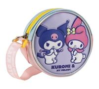 The Geeky Pop Kuromi My Melody Mädchen Tasche - Offiziell Sanrio Runde Mini Umhängetasche - Verstellbarer Riemen, Reißverschluss - Kawaii Kosmetiktasche - Geburtstagsgeschenk Kinder